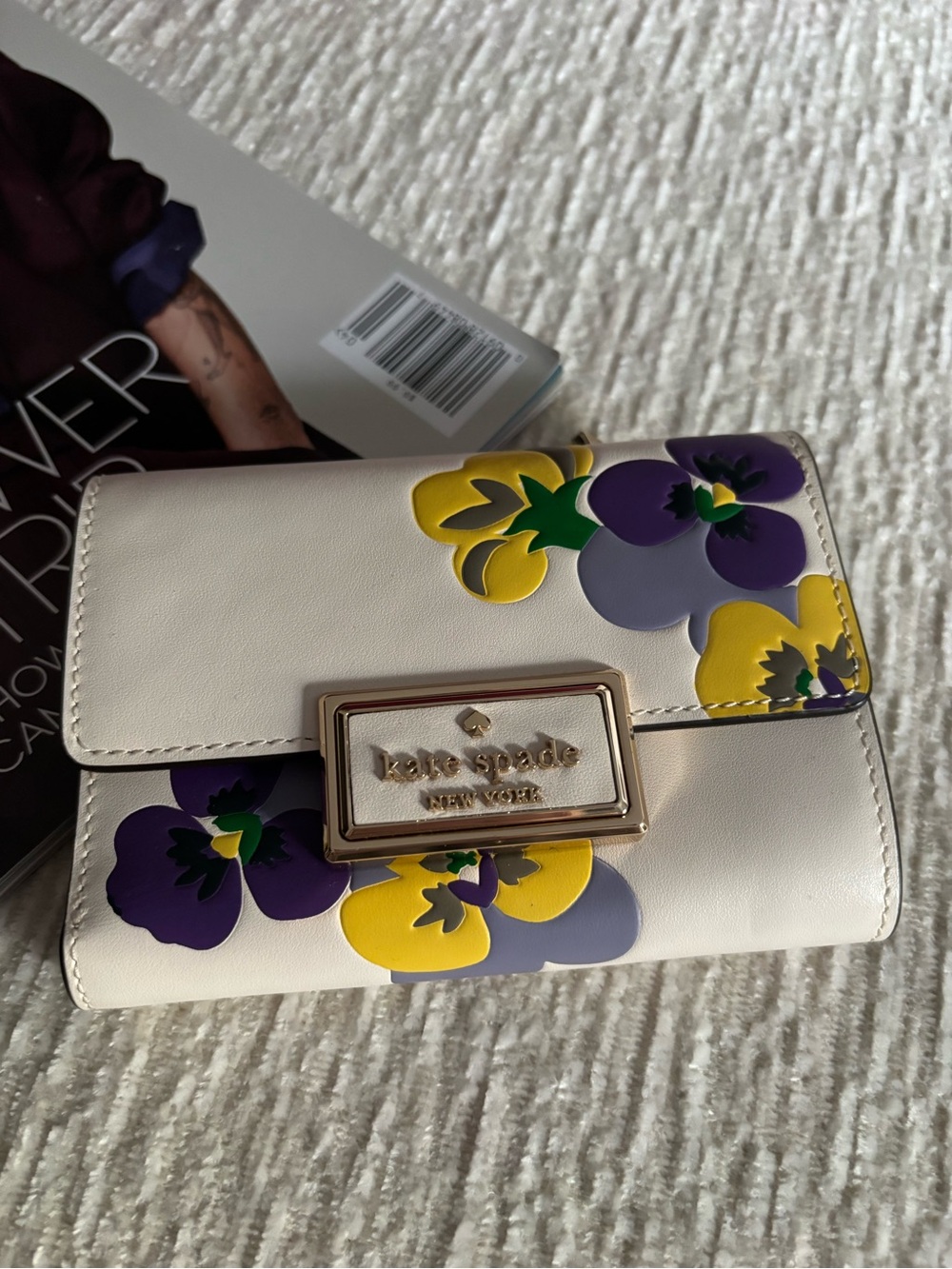 Kate Spade Reegan Pansy Toss Medium Flap Wallet (Parchment Multi)